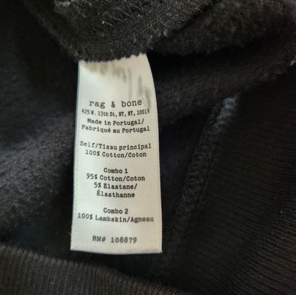 Rag & Bone S short sleeve sweatshirt with leather details, black - Picture 6 of 9